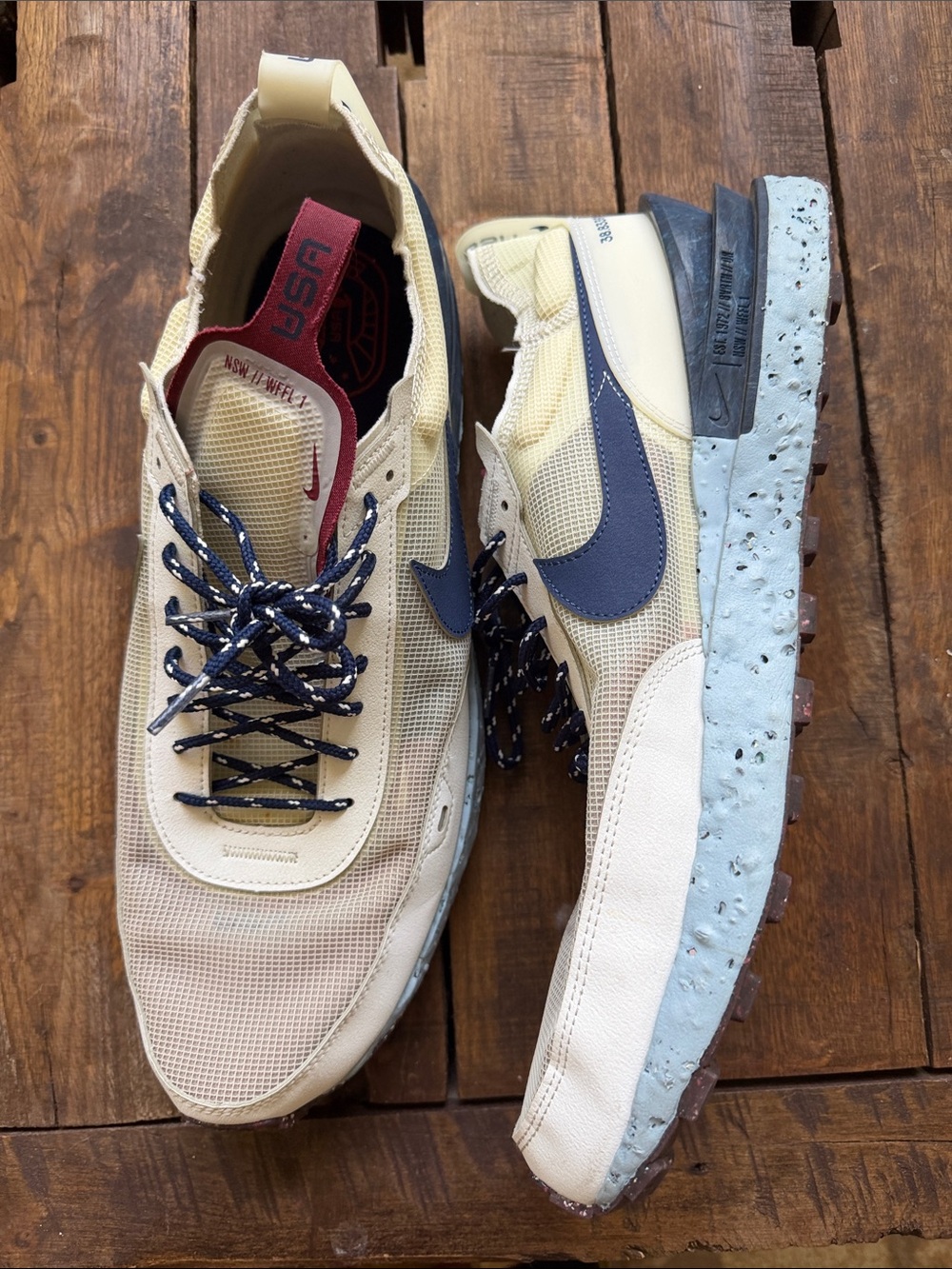 Nike Waffle One Crater Shoes Mens Sz 15 USA Olympics White Blue Red